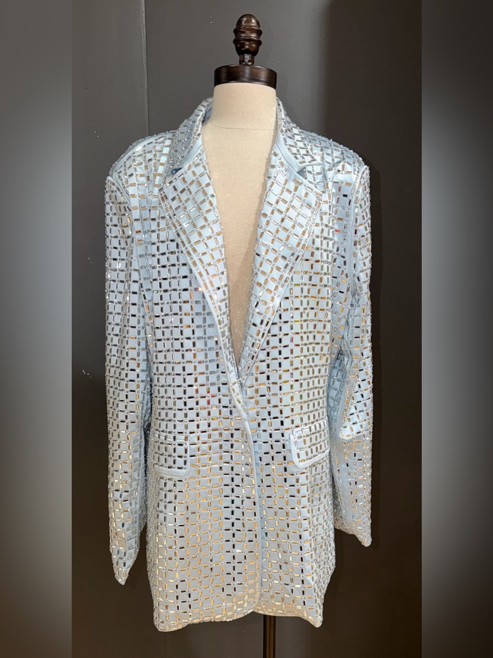 Light Blue rhinestone Embellished Blazer Jacket (heavy blazer)